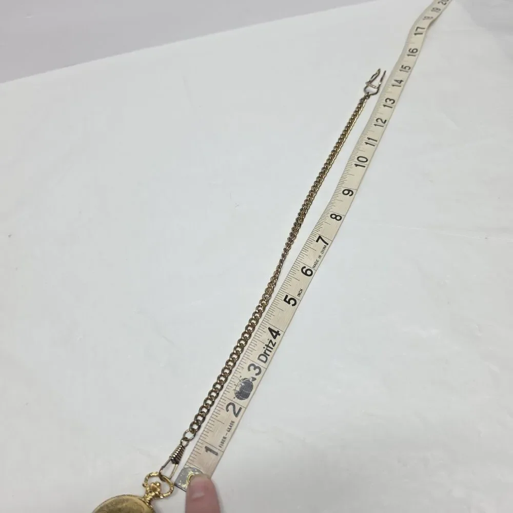 Vintage Midwest Traders Metal Gold Tone Quartz Golfer Pocket Watch With Chain